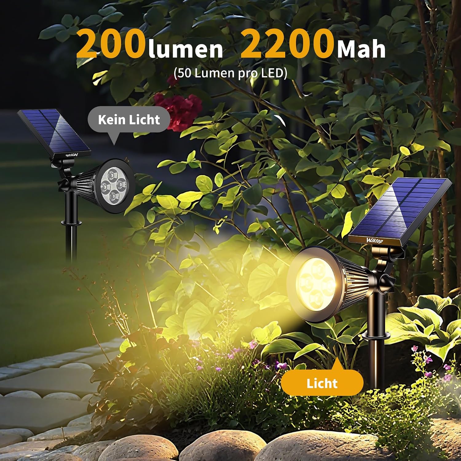 Thumbnail 1 de Wilktop Solar Spotlight, 3:e versionen – solcellsdrivna LED-spotlights, 2-pack
