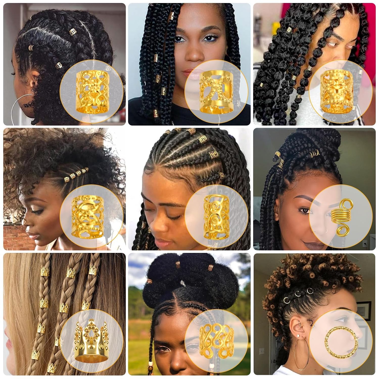 Detalle 2 de Lucomb 220-Piece Gold Hair Jewelry Set for Braids and Locs, 10 Styles