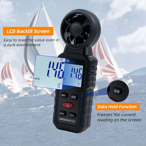Thumbnail 4 de Mcbazel 3 en 1 Anemómetro Portátil Digital, Mide Temperatura del Viento, Velocidad del Viento y Flujo de Viento con Retroiluminación y Funciones MAX/MIN/AVG para Navegación, Kitesurf y Surf