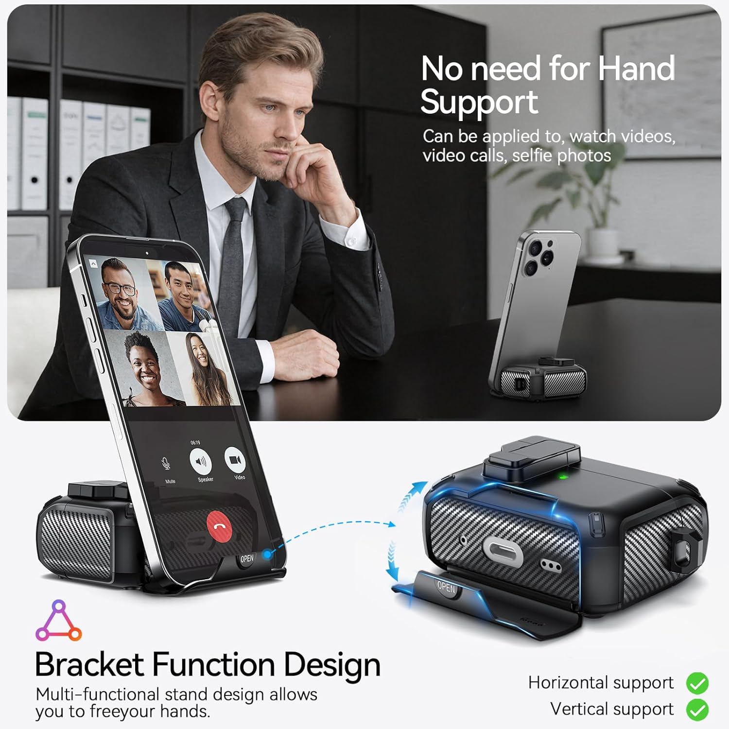 Thumbnail 3 de JOREMX Carbon Fiber Case for AirPods Pro 2nd/1st Gen (2023/2022/2019) with Phone Stand