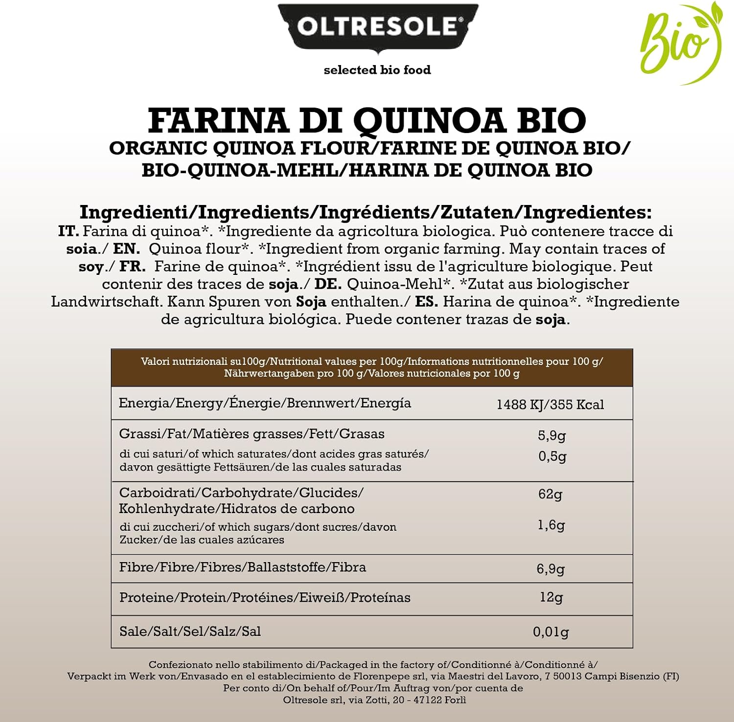 Detalle 2 de Oltresole Harina de Quinoa Blanca Ecológica 🌱 1 Kg