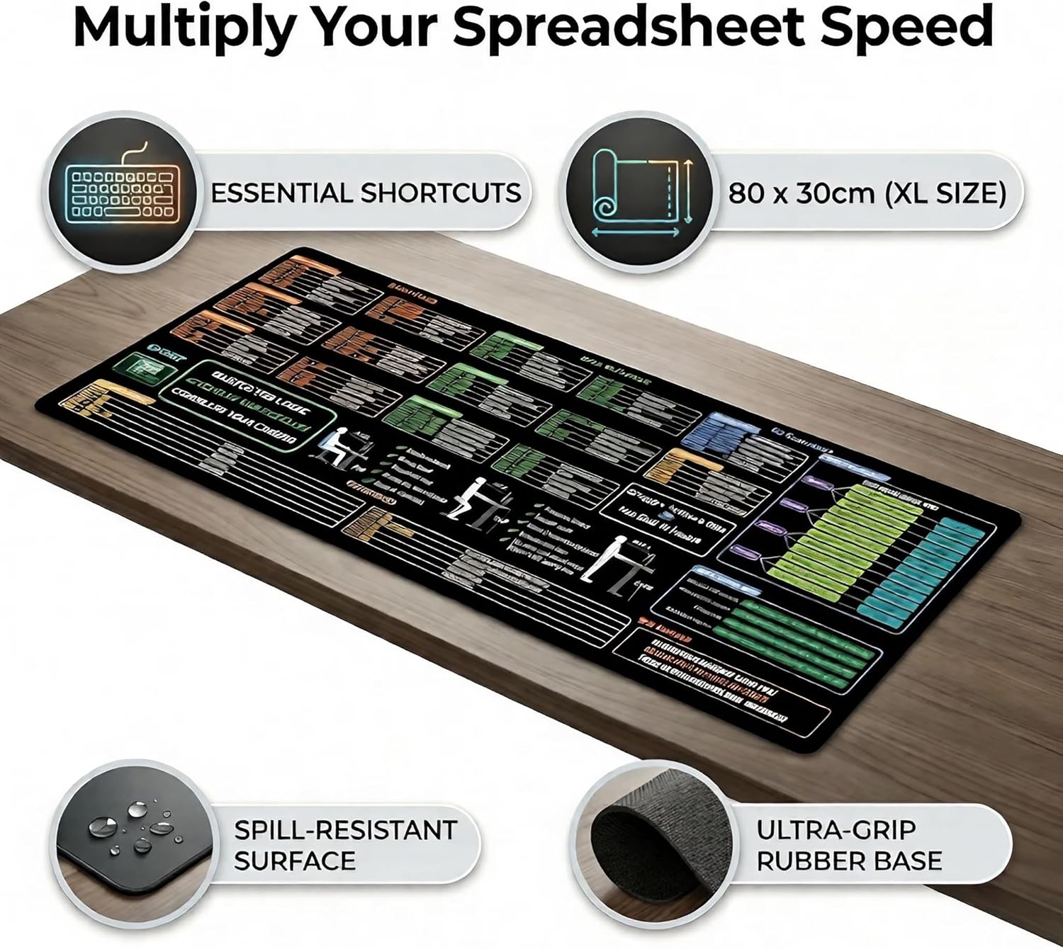 Thumbnail 1 de Zoolyx Excel Cheat Sheet Desk Mat (80x30cm) with Shortcuts, XLOOKUP Guide and AI Prompt Tips