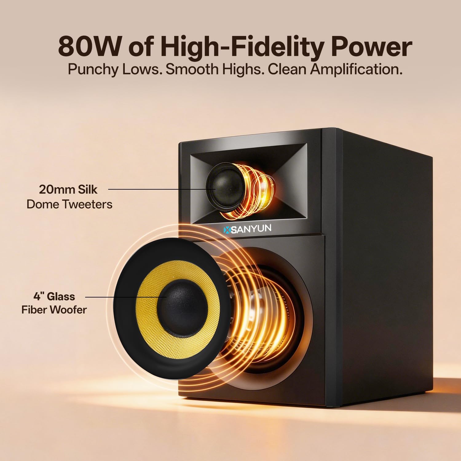 Detalle 2 de Sanyun SW205 2.0 Bookshelf Speakers review: room-filling stereo with Dual-DSP