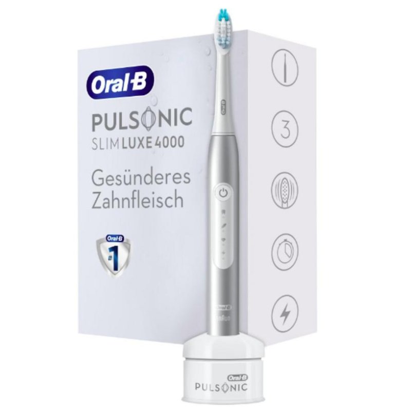 Detalle 2 de Oral-B Pulsonic Slim Luxe 4000 Platino: cepillo sónico compacto para higiene profunda