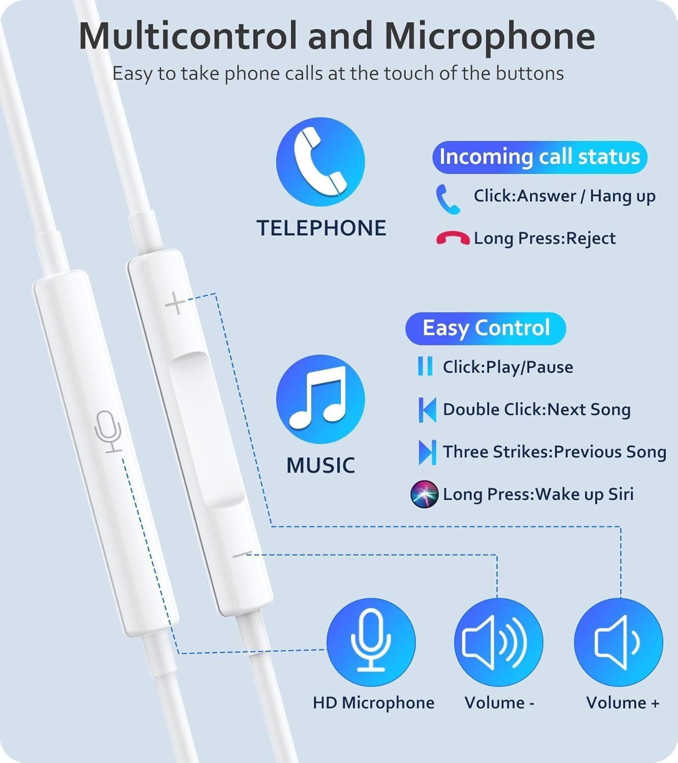 Detalle de In Ear Kopfhörer für iPhone – MFI-zertifiziert, kabelgebunden mit Mikrofon und Lautstärkeregler