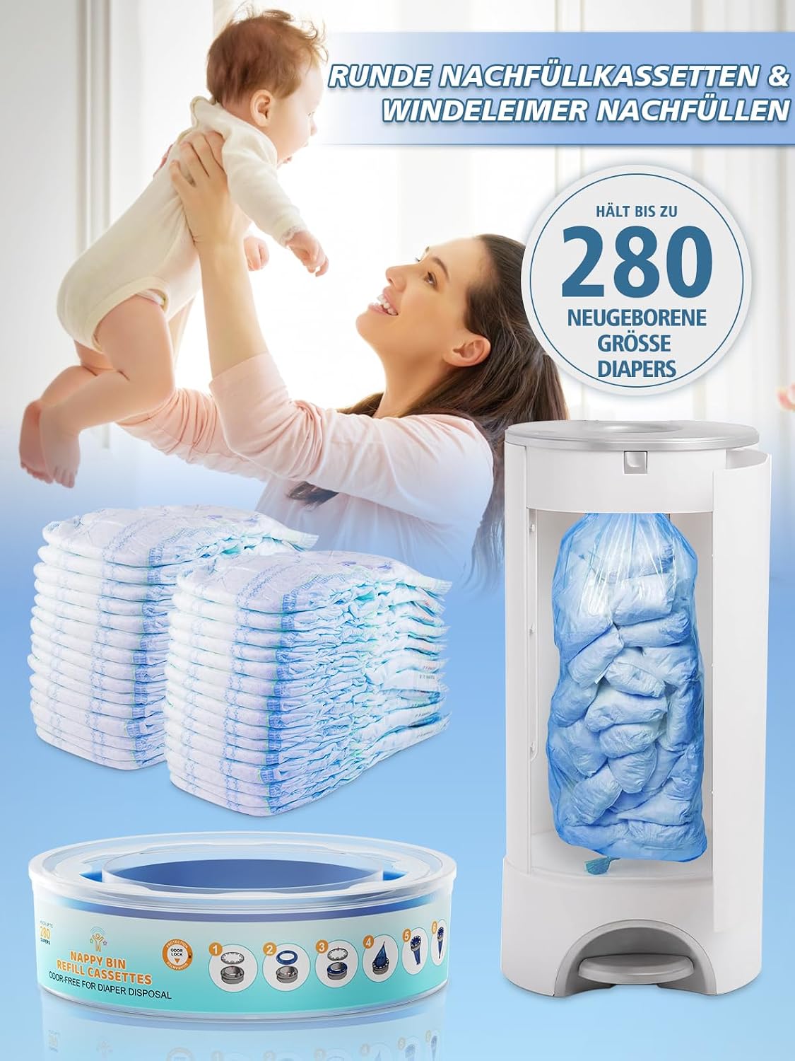 Thumbnail 1 de 6 Pezzi Ricarica Mangiapannolini PARPAT – Compatibili con Secchi Angelcare, Maialino, Foppapedretti e Litter Locker II, Tenuta Stagna Antiodore