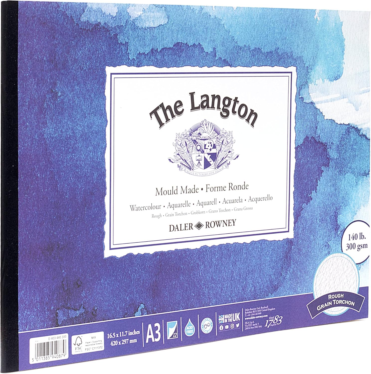 Thumbnail 2 de Daler-Rowney The Langton Rough 300gsm A3 Watercolour Paper Pad – 12 Sheets, Glued 1 Side