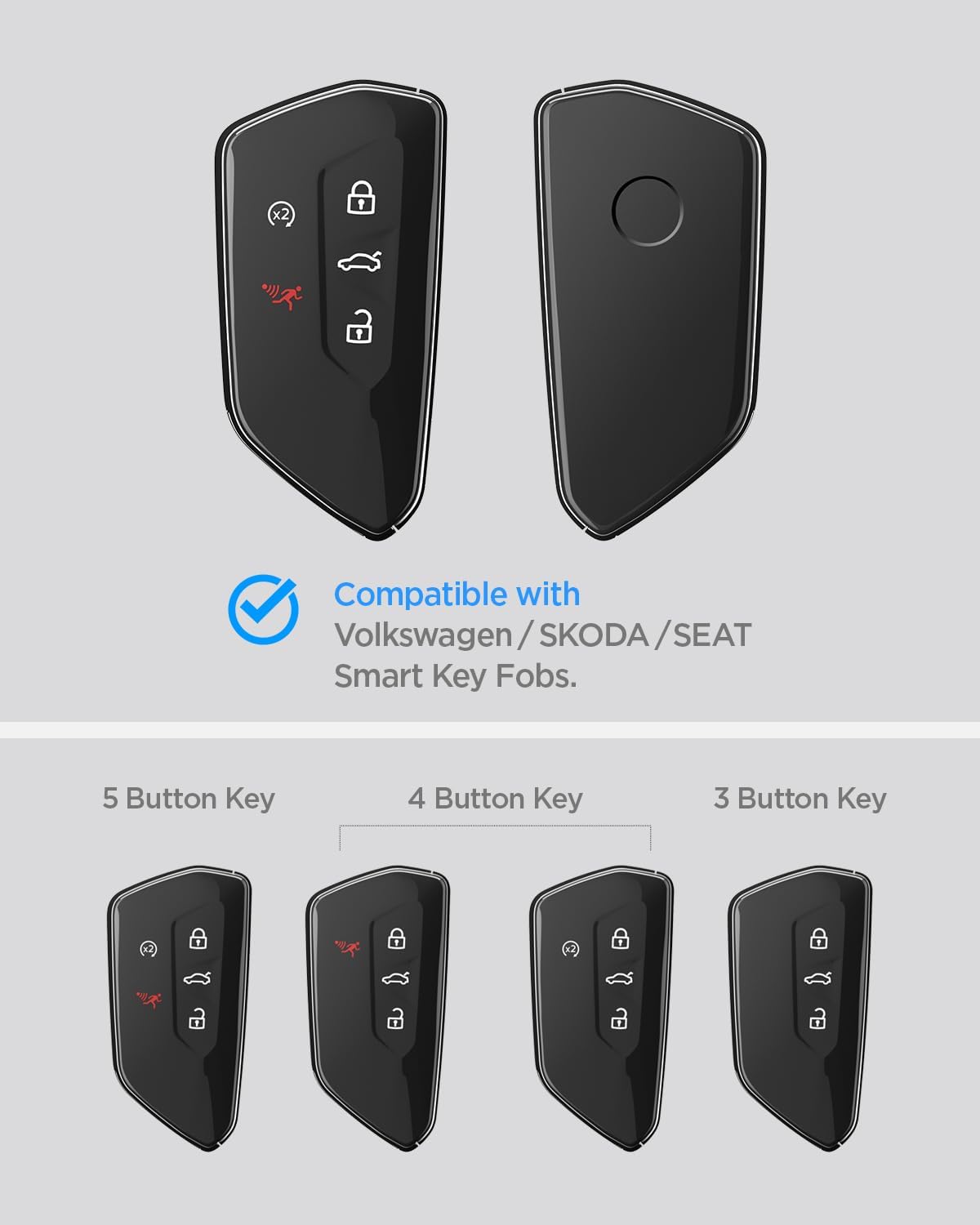 Thumbnail 6 de Spigen coque de clé pour Volkswagen – étui TPU antichoc avec mousqueton et sangle (1 pièce), noir