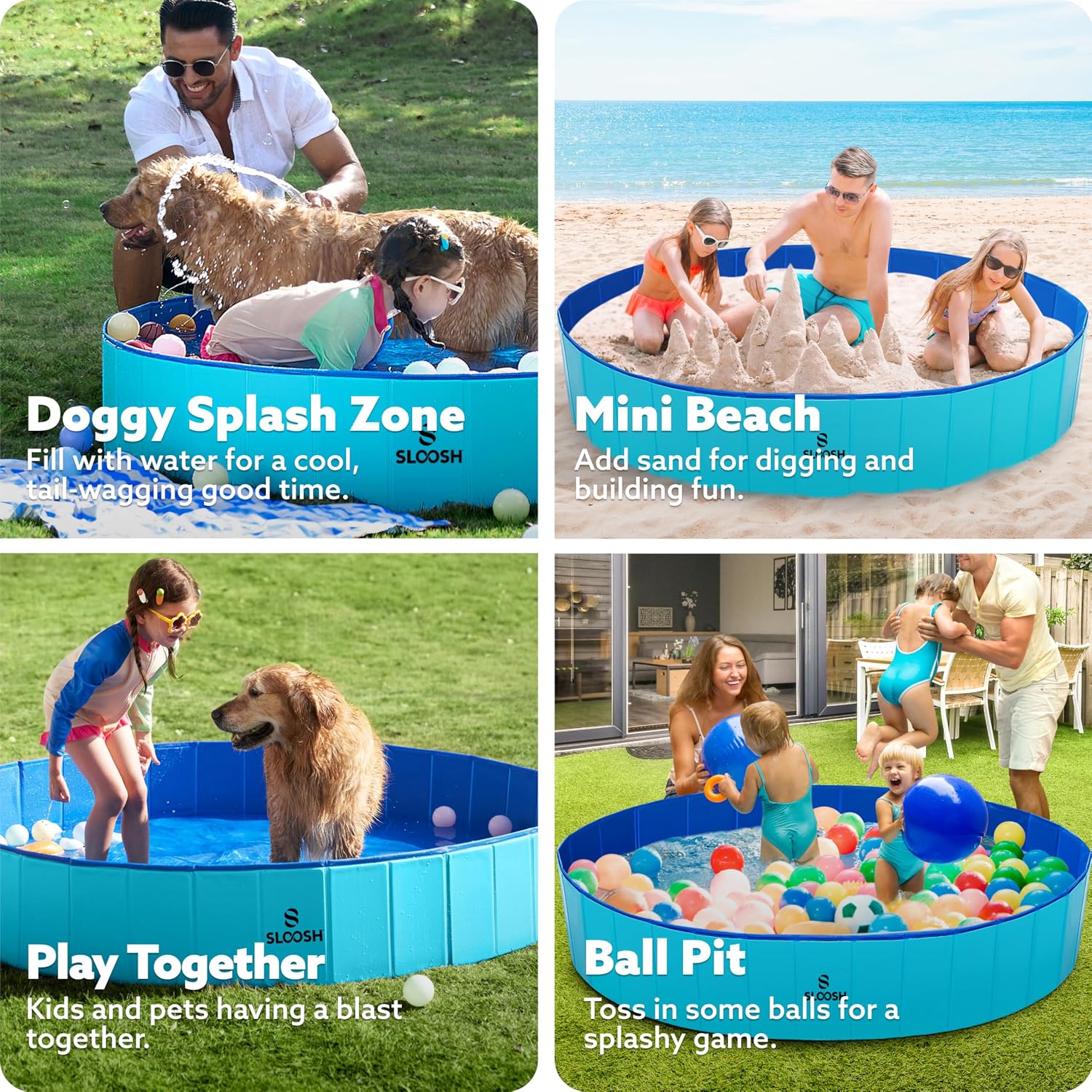 Thumbnail 6 de SLOOSH Foldable Dog Kiddie Pool: Portable, Anti-Slip, Hard Plastic Doggie Pool (Blue, 71" x 12")