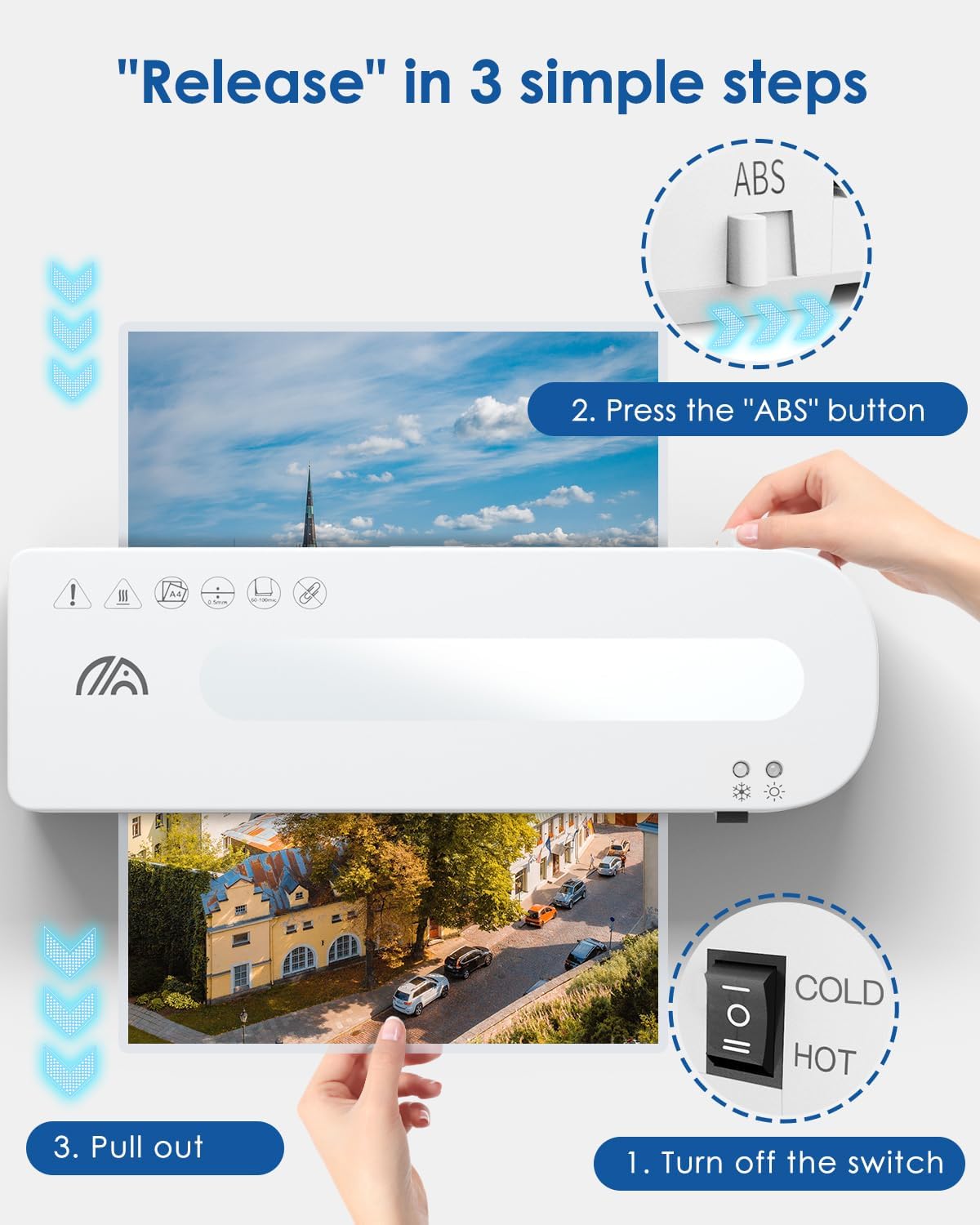 Thumbnail 4 de MAXDONE A4 Laminator Machine – 90s Warm-Up, Hot & Cold Dual-Mode with 50 Pouches