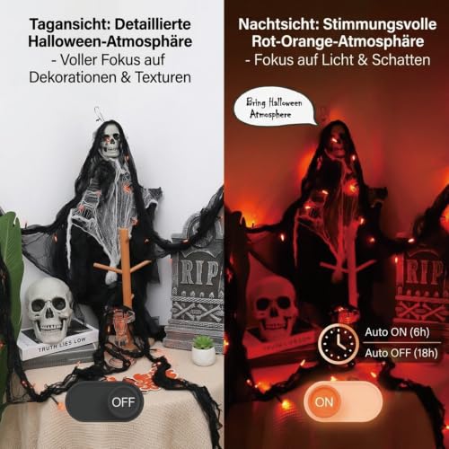 Detalle 2 de Afaiup Guirnalda de Halloween de 3 m con gasa negra, 30 LED y 8 modos