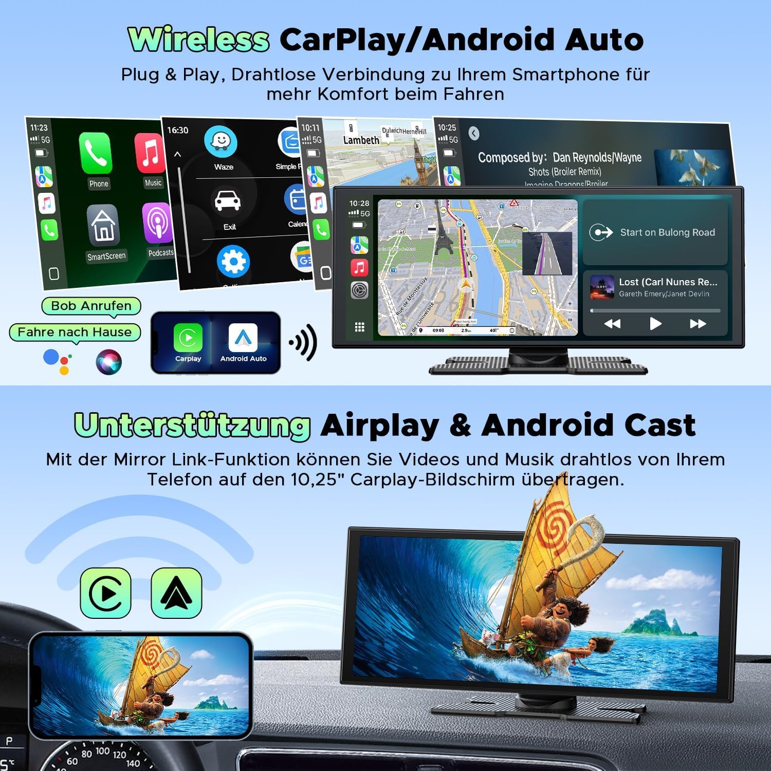 Detalle de LAMTTO Wireless CarPlay Android Auto 10.25-inch display