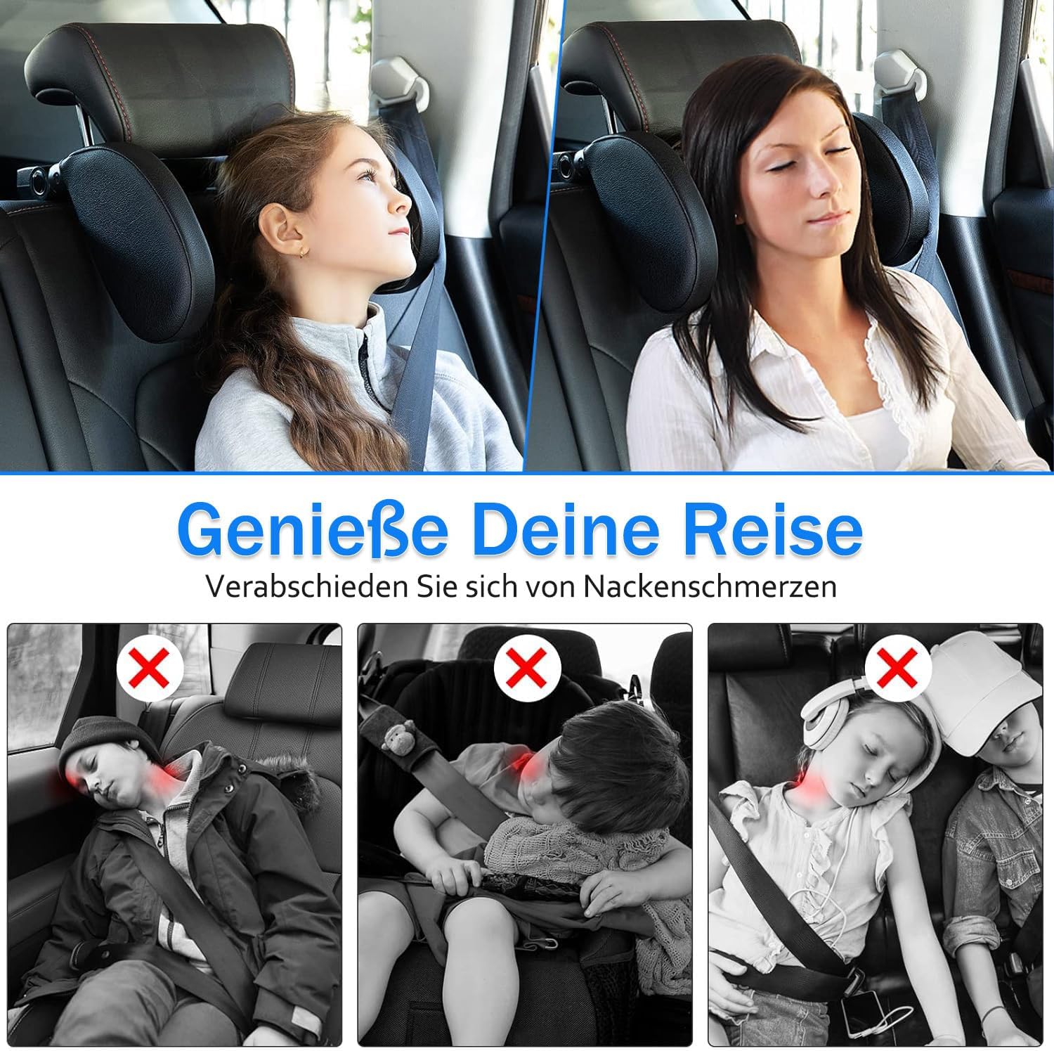 Thumbnail 1 de Kopfstütze Auto Kinder – 360° drehbare Nackenstütze mit Memory Foam, Halterung und Aromatherapie