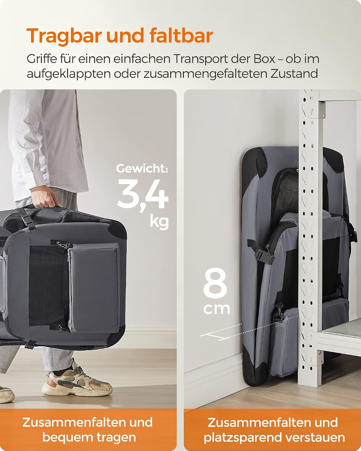 Detalle de Feandrea faltbare Hundebox L 70 x 52 x 52 cm – Transportbox aus Oxford-Gewebe, atmungsaktiv mit Metallrahmen
