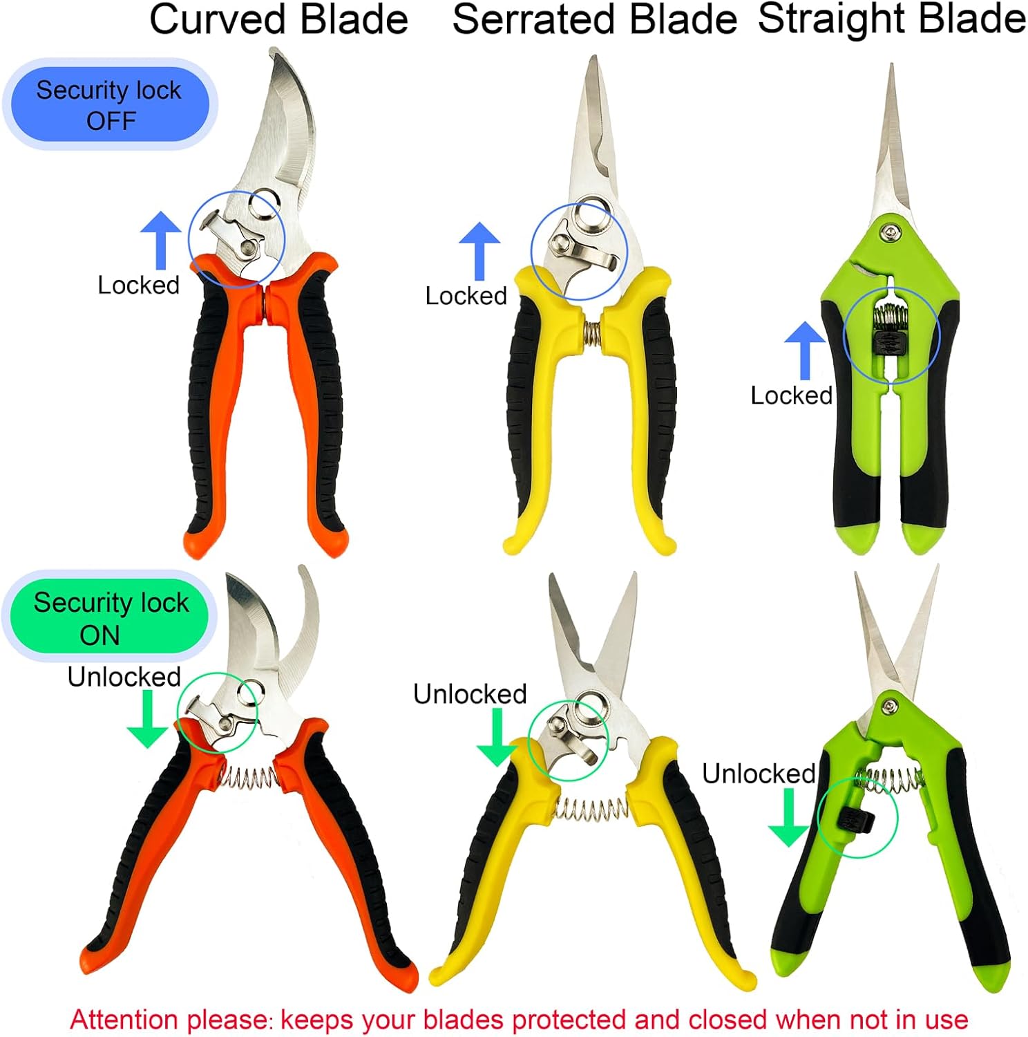 Detalle 1 de Lengnoyp Garden001 Pruning Shears Set with Three Blade Styles and Gloves