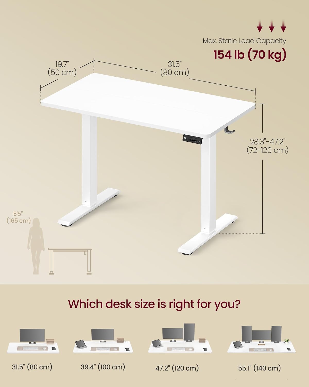 Detalle de VASAGLE Balok LSD308WZ01 Electric Standing Desk, 80 x 50 cm, 4 Presets