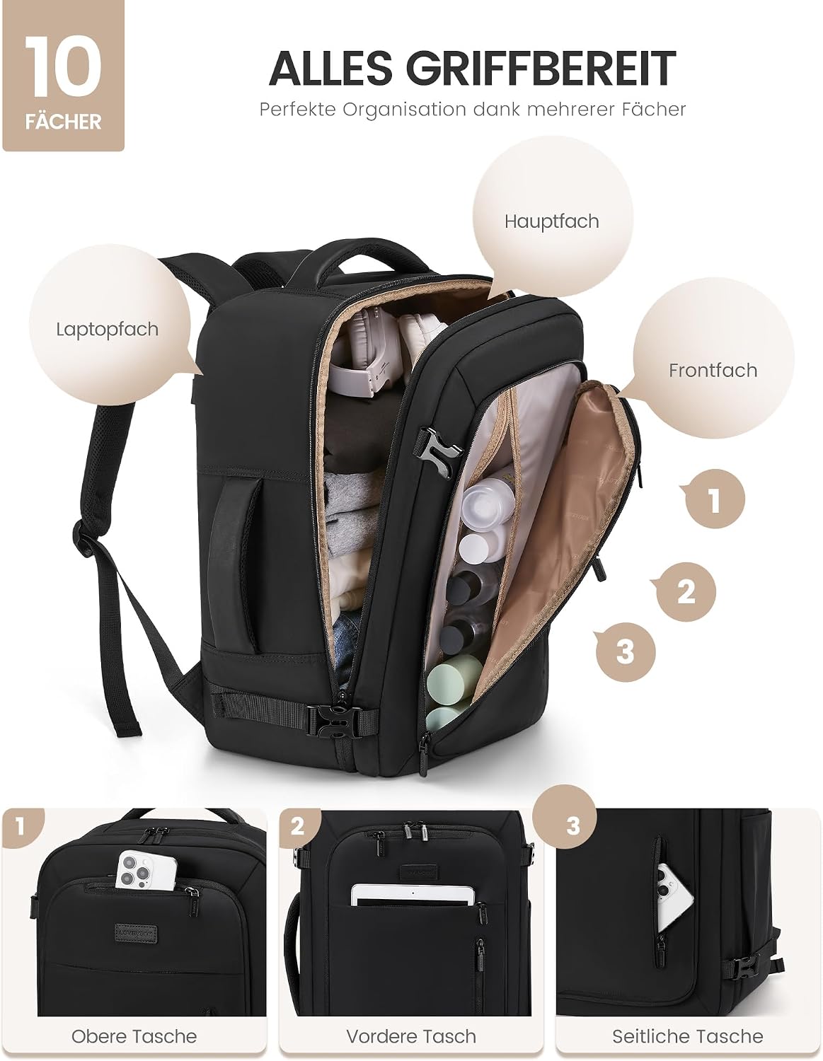 Detalle 2 de LOVEVOOK Handgepäck Rucksack 18 Zoll
