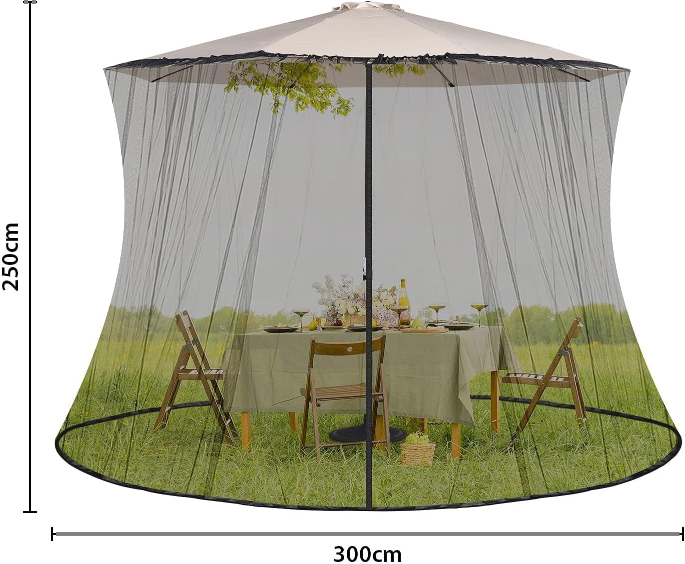 Thumbnail 1 de Sekey zanzariera regolabile per ombrellone da esterno 250–300 cm, doppia cerniera, altezza 2,5 m – nero