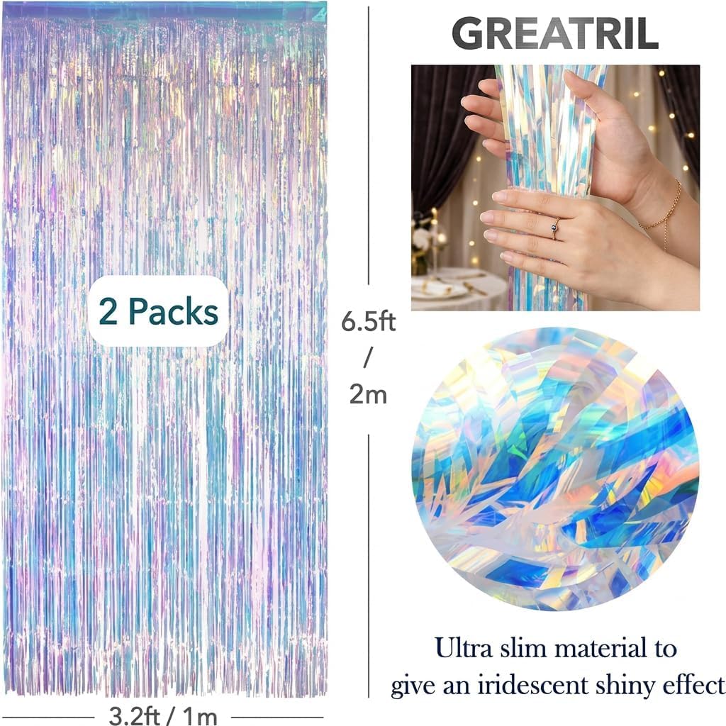 Detalle 2 de Iridescent Foil Fringe Curtain, 97cm x 198cm
