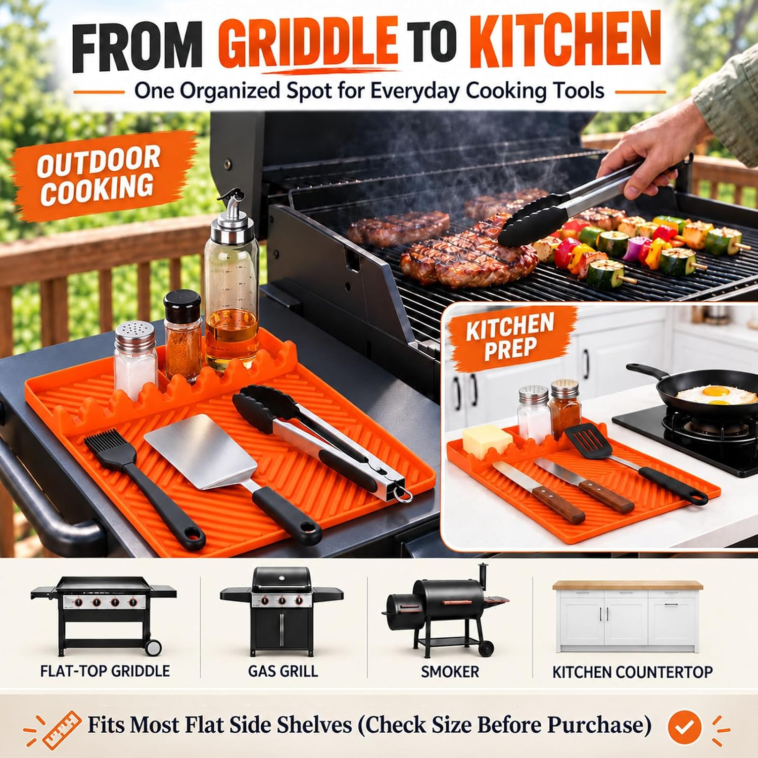 Thumbnail 3 de Find law GJD-cheng Silicone Griddle Tool Mat, Orange with Utensil Slots