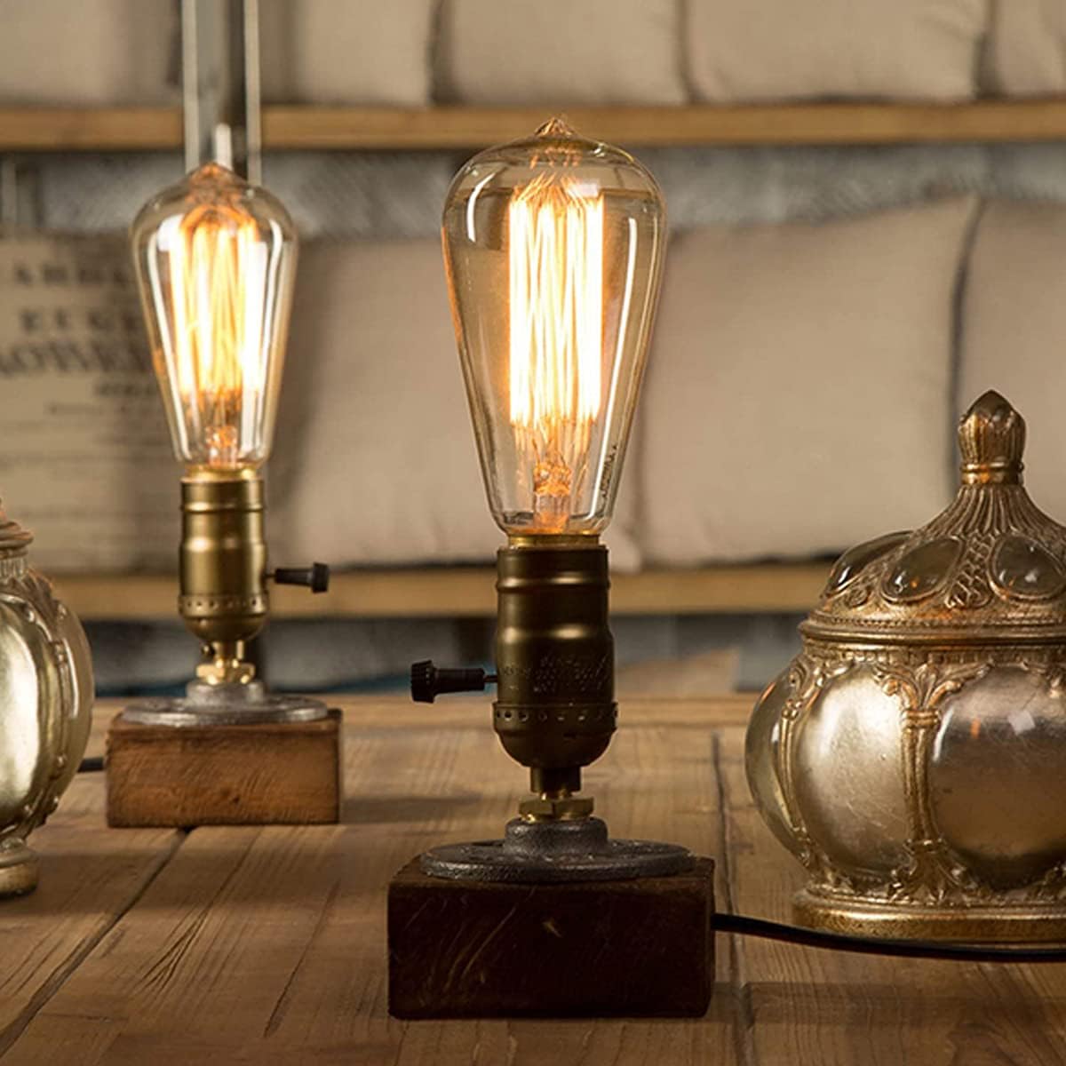 Detalle 2 de Vintage Edison E27 Filament Light Bulb 40W ST64 (Warm White, 6 Pack) – Retro industrial style