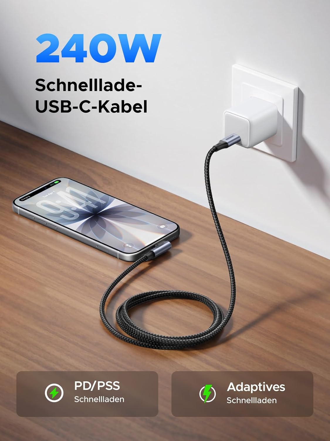 Thumbnail 1 de UGREEN USB-C Ladekabel 240 W Winkelstecker