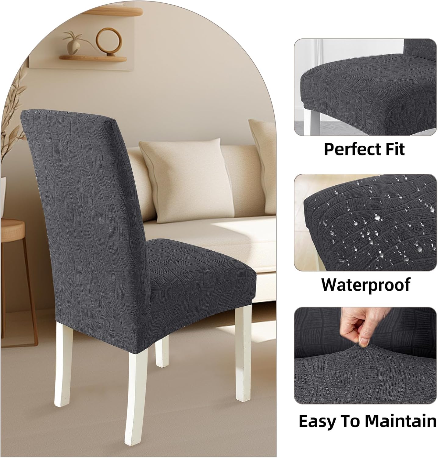 Detalle de Housse de Chaise Ystyle 4 Pièces – Gris Foncé, Extensible, Lavable et Protection Durable