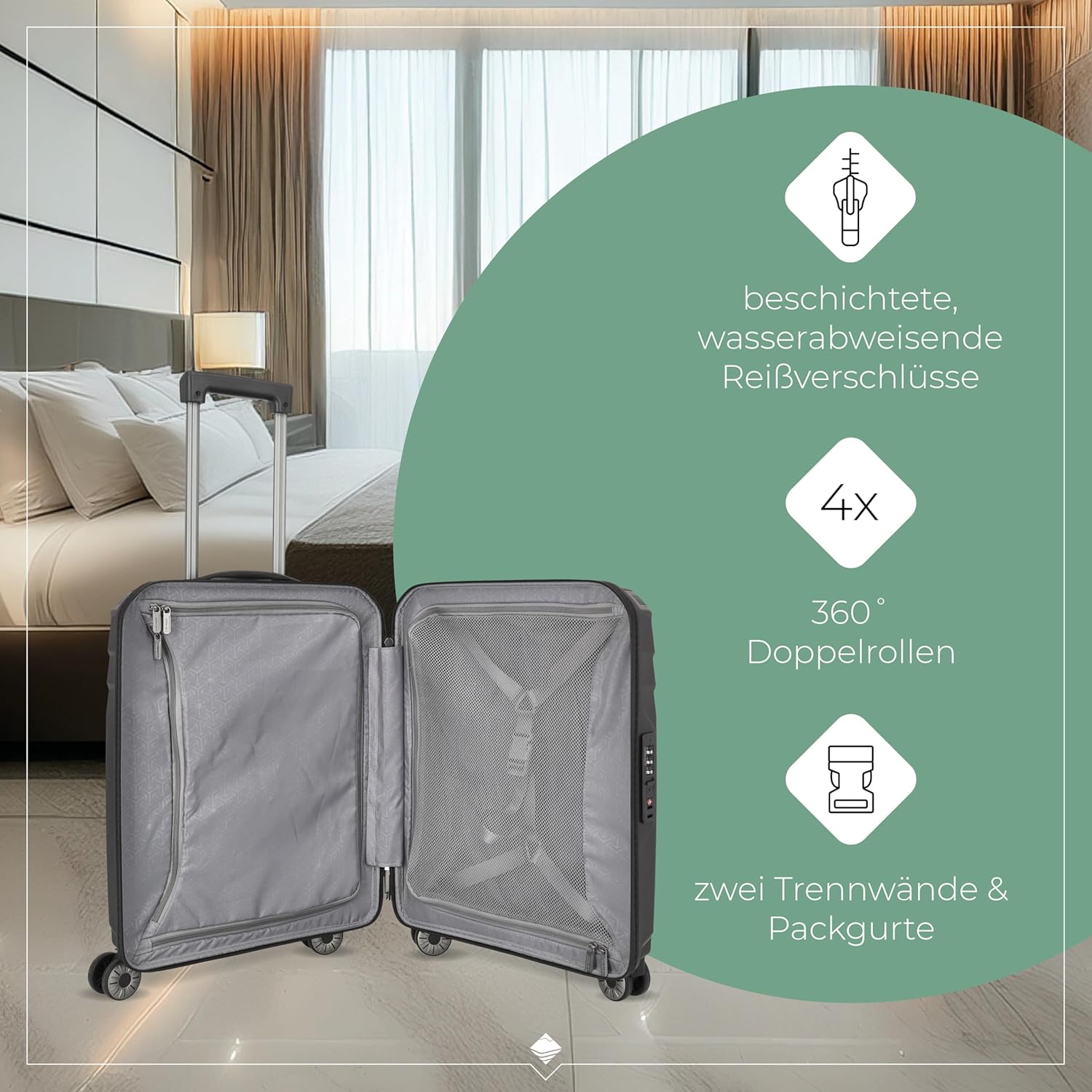 Detalle de Travelite ELVAA 55 cm Hartschalen-Handgepäckkoffer klein – 41 Liter, recyceltes Innenfutter