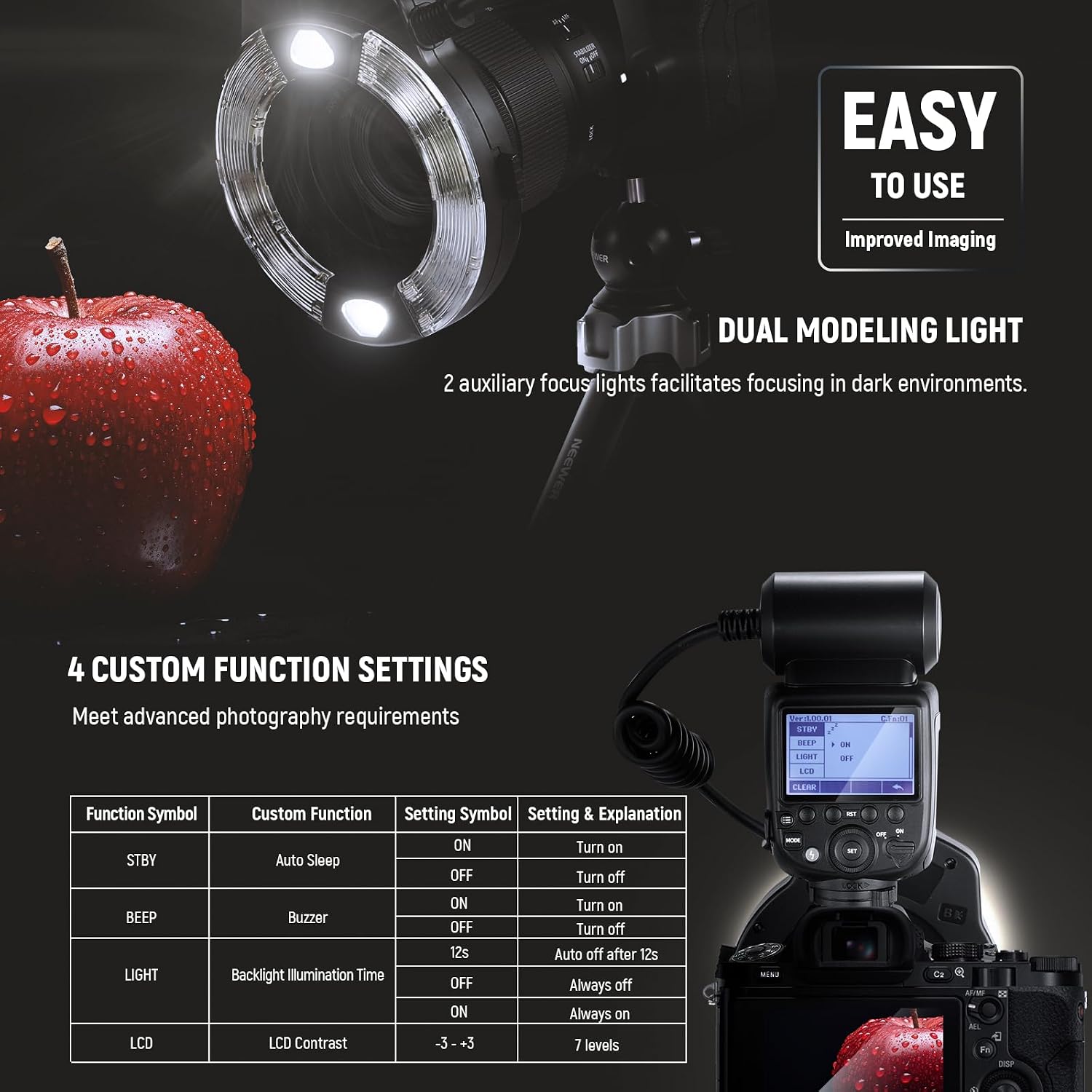 Thumbnail 6 de NEEWER RF1-S Macro Ring Flash for Sony, 76Ws, 5600K TTL and Lens Adapter Rings