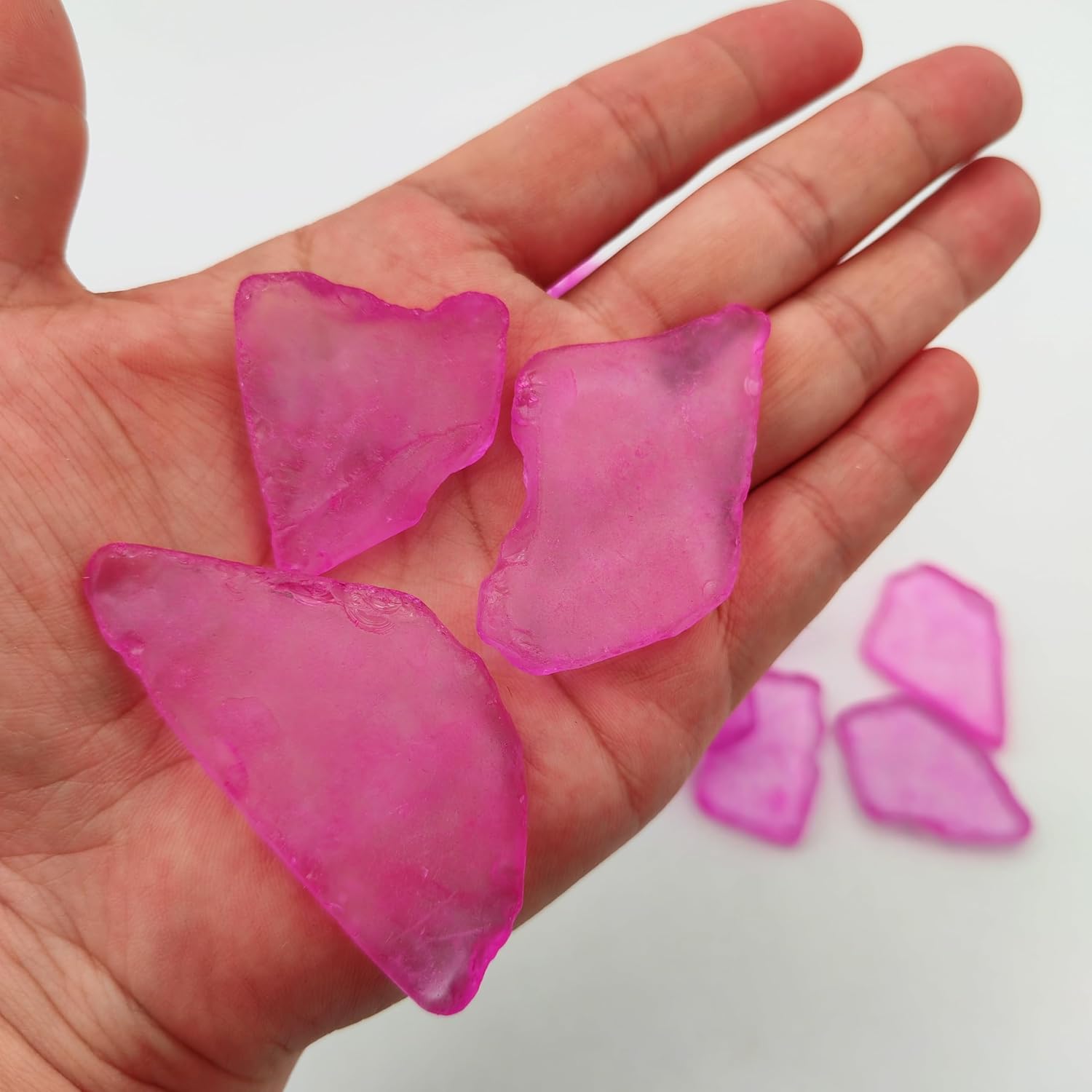 Thumbnail 1 de 500g Irregular Frosted Glass Mosaic Tiles (40pcs) Bulk – Pink frosted glass for DIY mosaic crafts, frames & coasters