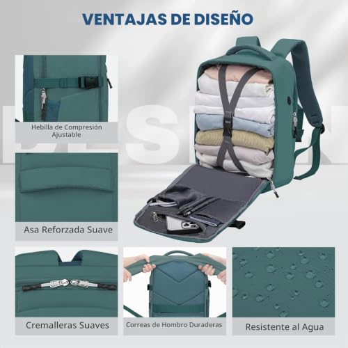 Detalle de Xkdoai Mochila de viaje 20 L, 40 × 27 × 20 cm, antirrobo y para portátil de 14 pulgadas