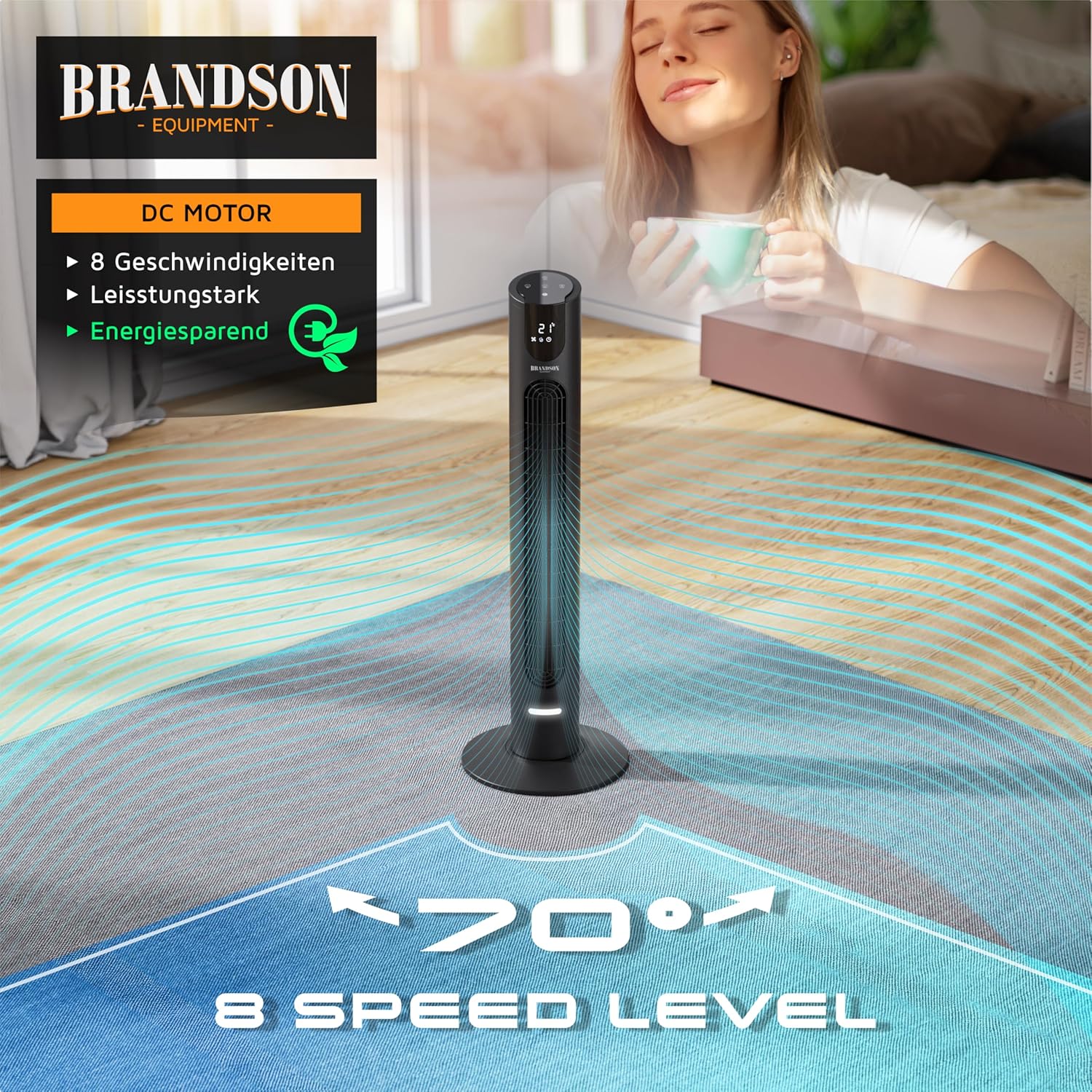 Detalle de Brandson DC-Turmventilator ECO DC – leise, energiesparend und vielseitig