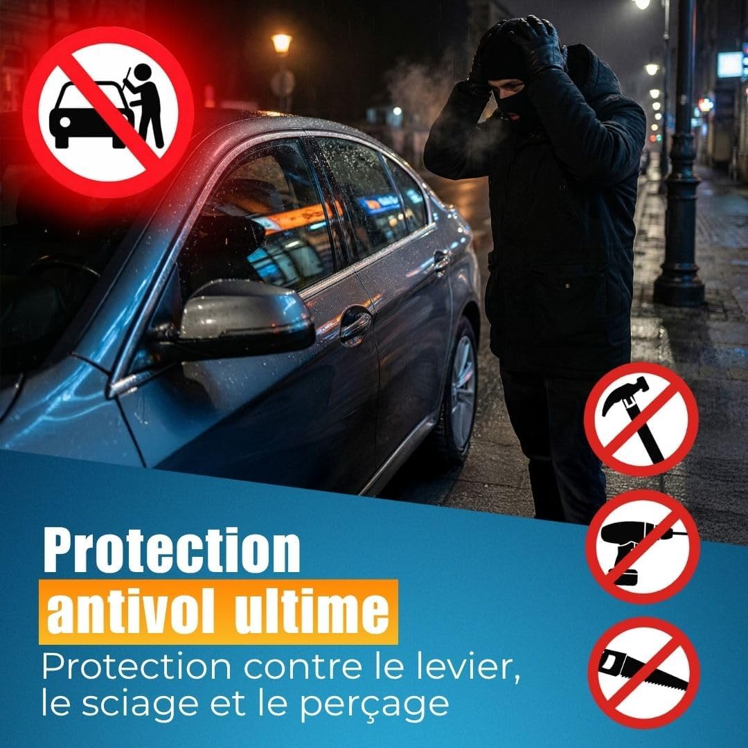 Detalle 2 de ATG Bloque Volant Voiture – Antivol volant en acier trempé, protection anti-perçage et cylindre haute sécurité