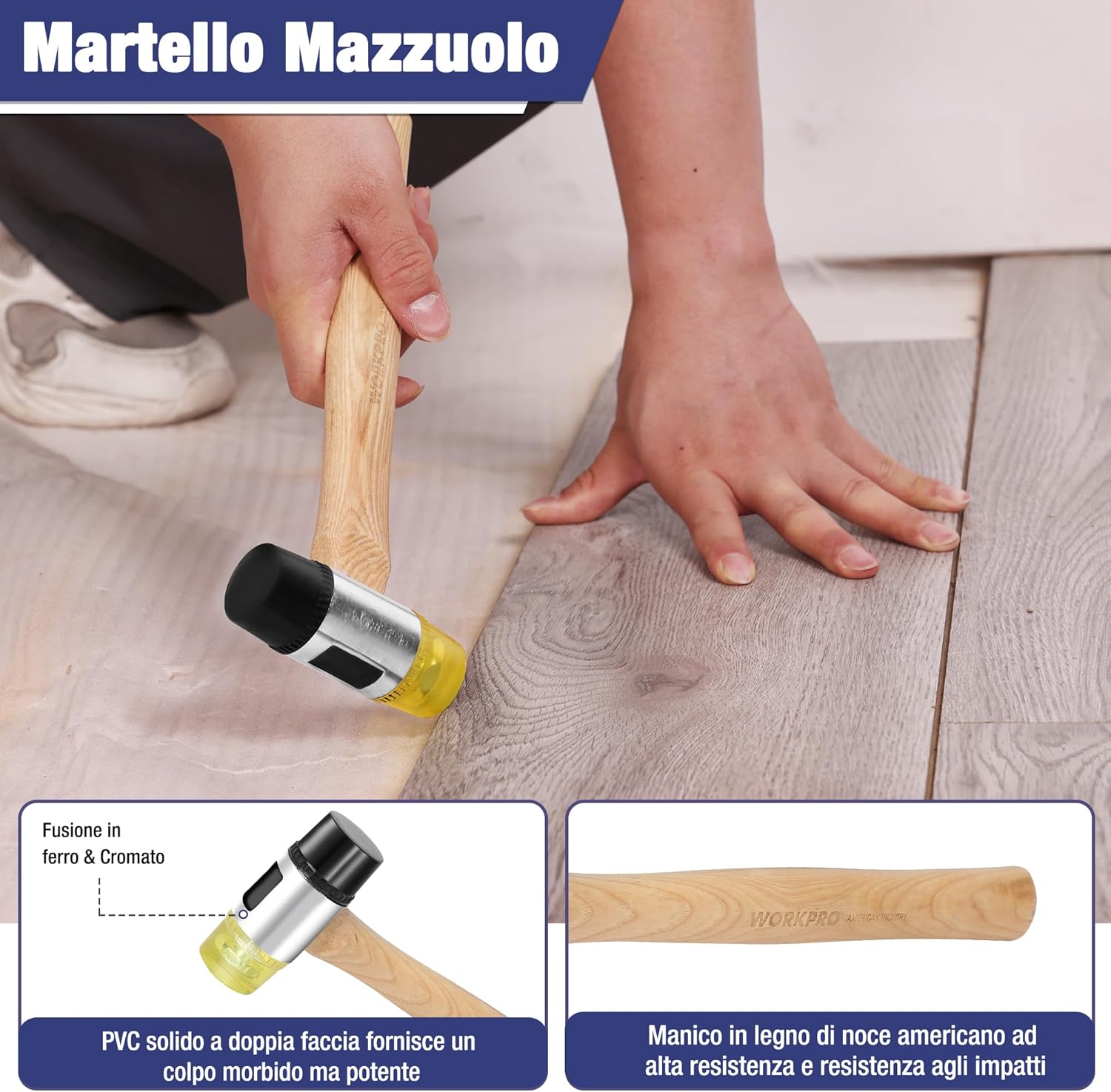 Thumbnail 2 de WORKPRO Kit pavimenti in laminato: martello rinforzato, barra di trazione, blocco per maschiatura e 30 distanziatori