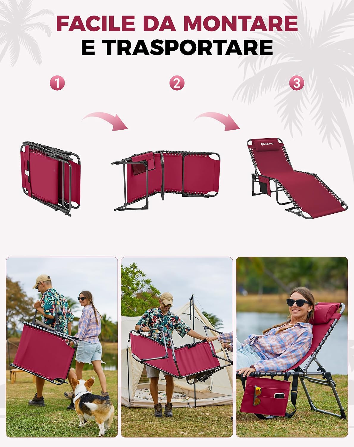 Thumbnail 6 de KingCamp Sdraio Pieghevole con Schienale Regolabile in 5 Posizioni – Lettino da Giardino e Spiaggia