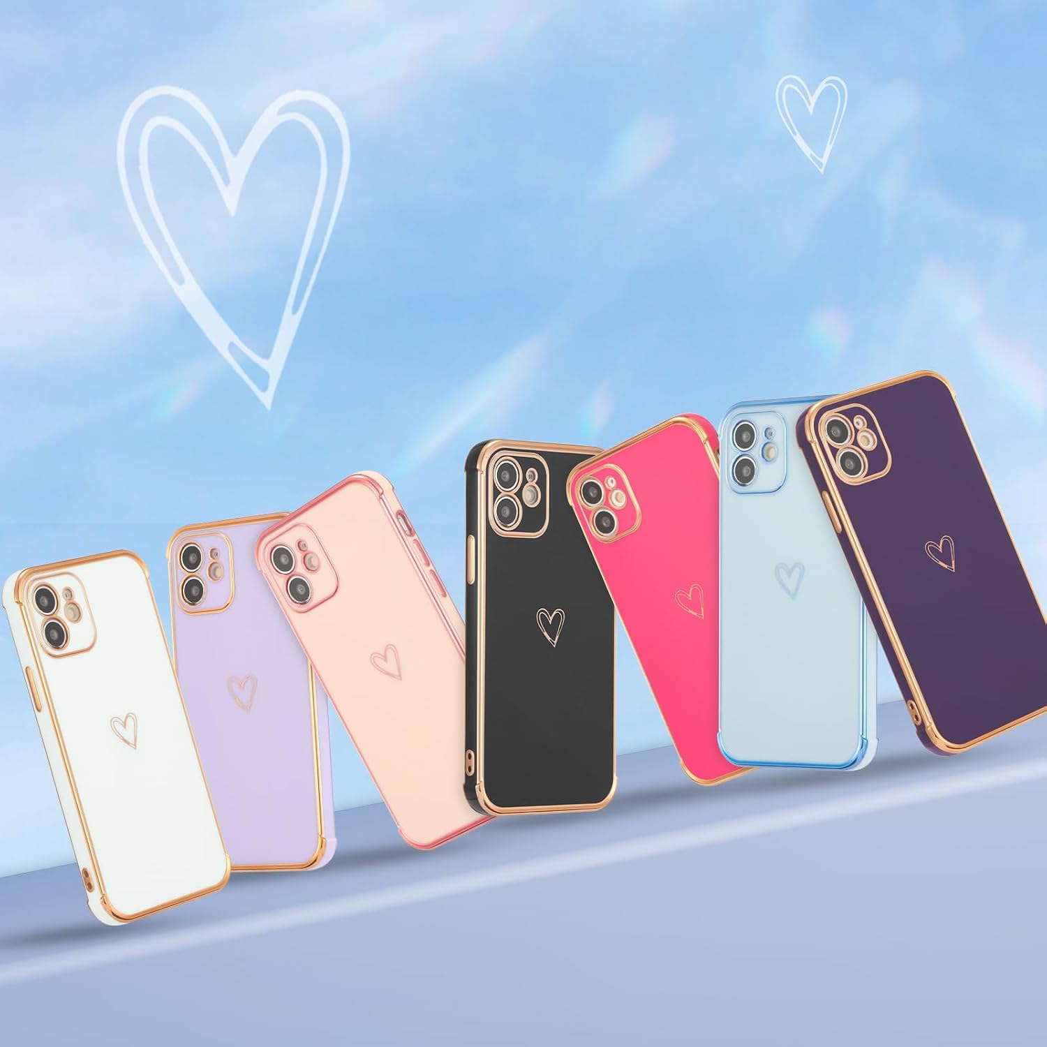 Detalle 2 de ZTOFERA Designed for iPhone 12 6.1-inch Case with Love-Heart Plating Edge