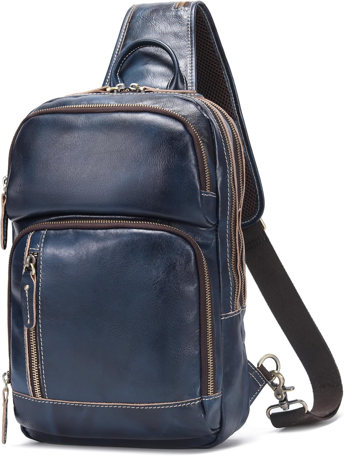 Detalle de LANNSYNE Full Grain Leather Sling Bag for Men – Crossbody Daypack for 12.9" iPad Pro