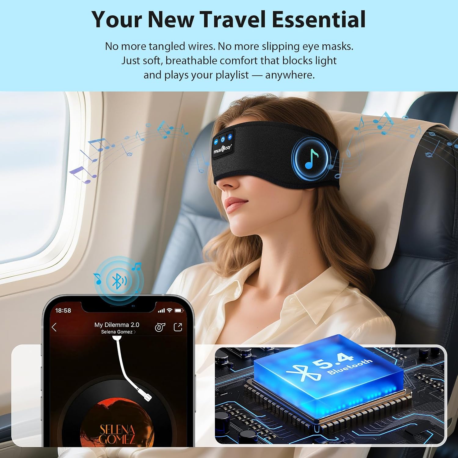 Detalle de MUSICOZY Sleep Headphones 14H wireless headband