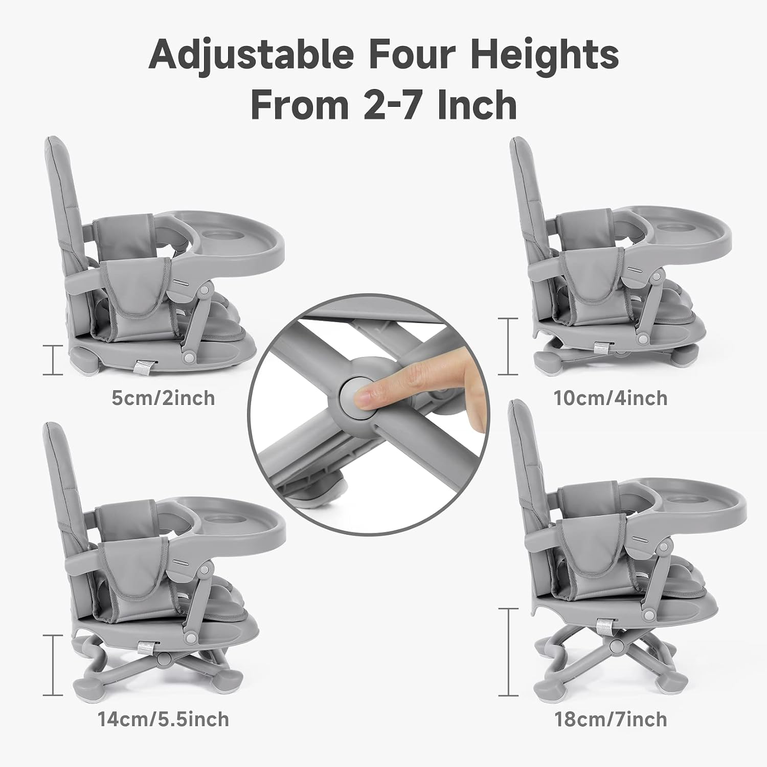 Detalle de YOLEO Foldable Booster Seat with 4 Heights, Removable Tray and PU Cushion