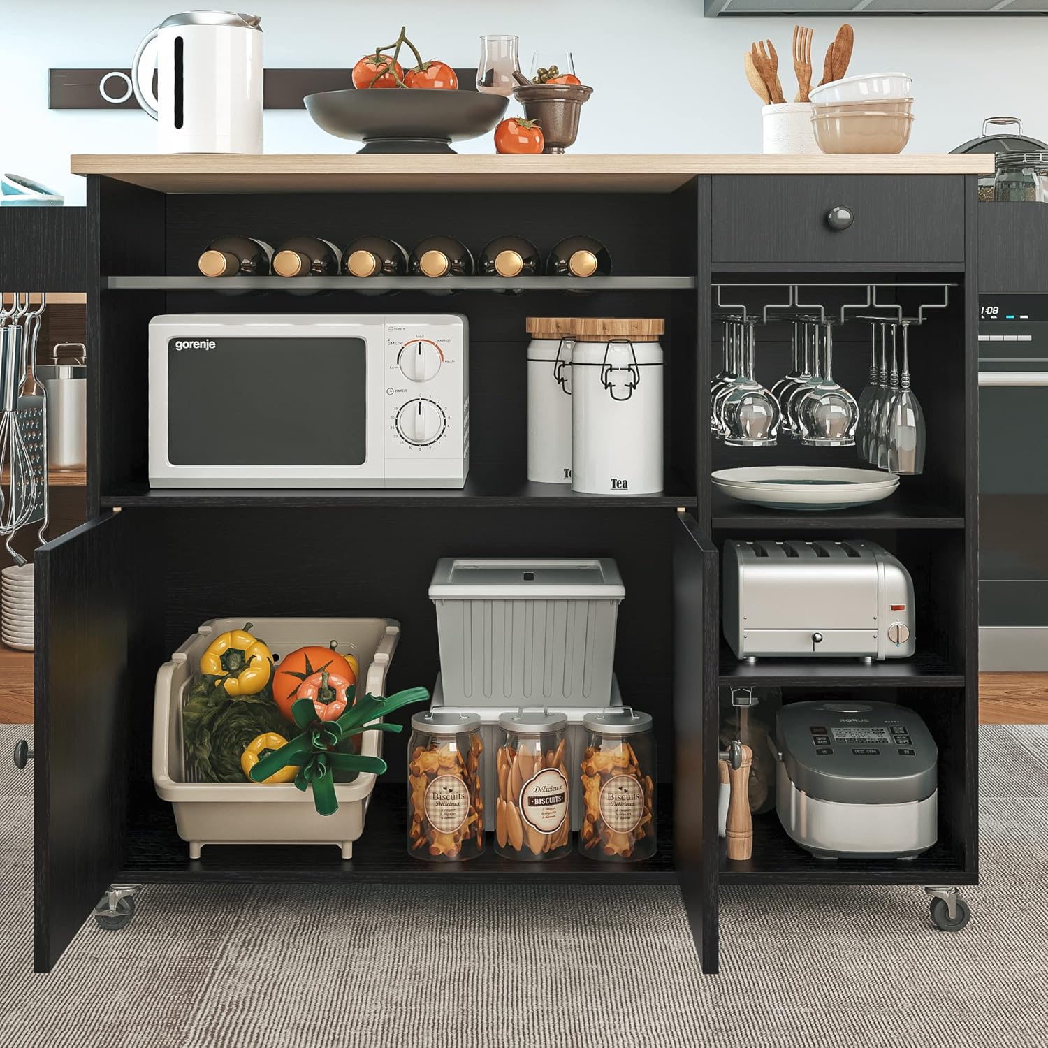 Thumbnail 2 de IRONCK Kitchen Island Cart with Drop-Leaf