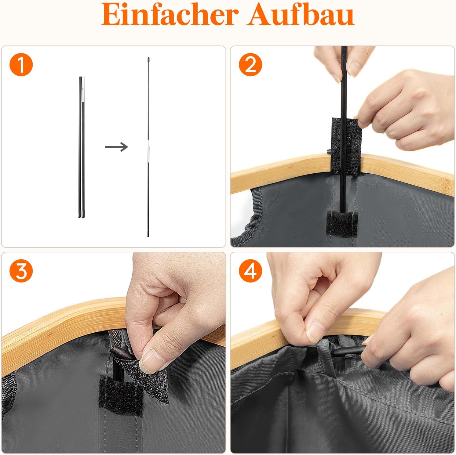 Thumbnail 5 de Lifewit 50L schmaler Wäschekorb mit Deckel aus Bambus & Oxford-Gewebe – faltbar, mit Tragegriff, Schwarz