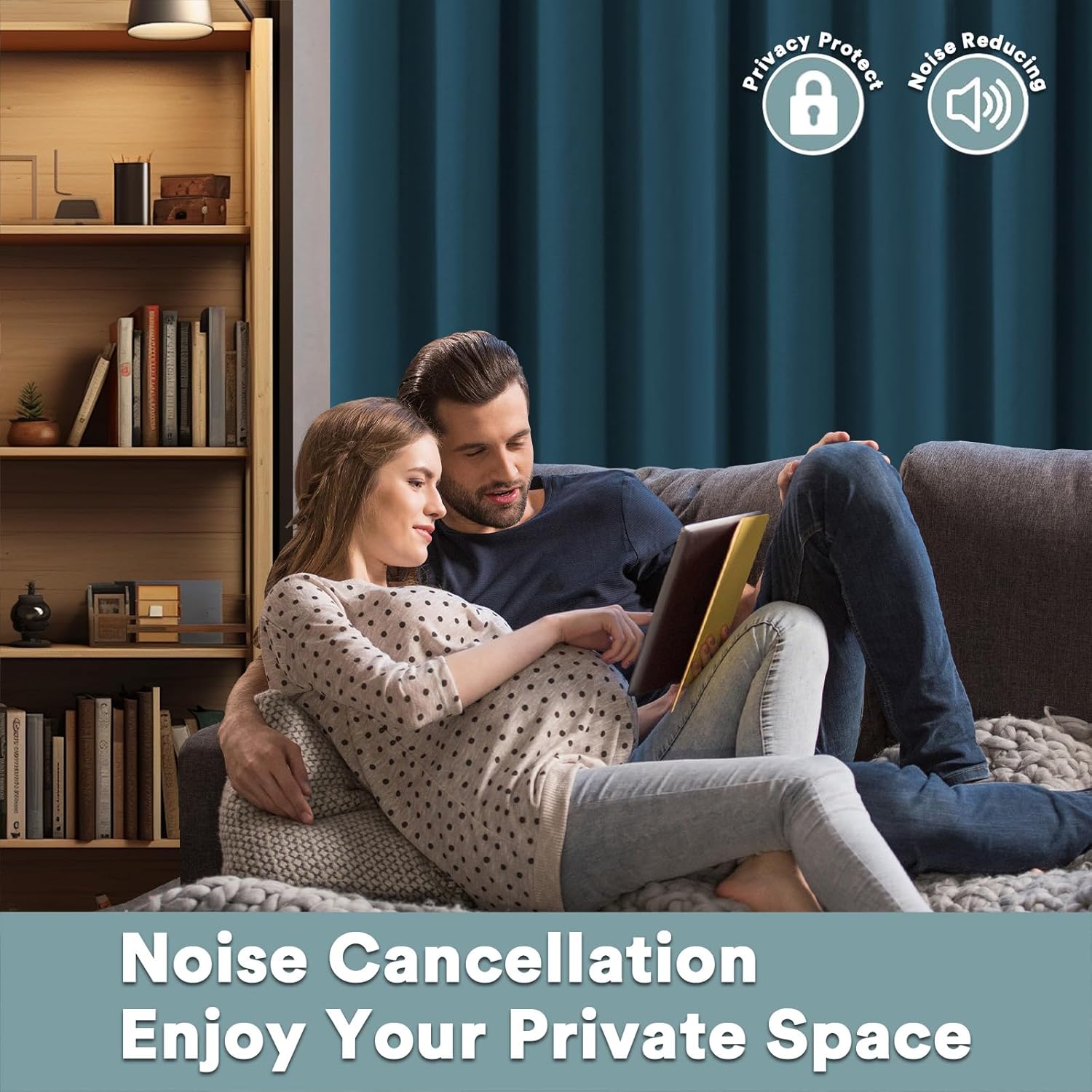 Thumbnail 4 de BellaHills 100% Blackout Curtains (2 Panels) – Thermal Insulated Eyelet Curtains, Dark Teal, 90 x 90 Inch