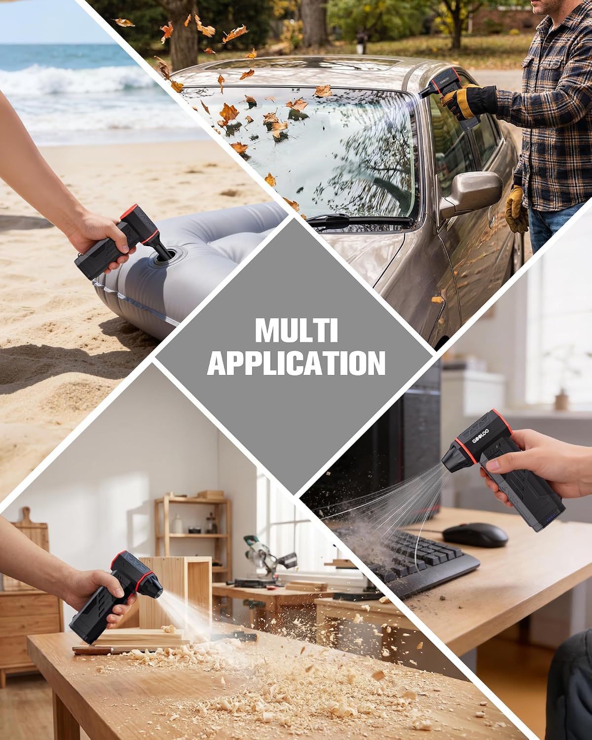Detalle de GOOLOO F5S Compressed Air Duster – 180000RPM Cordless with 4 Nozzles and 6000mAh Battery