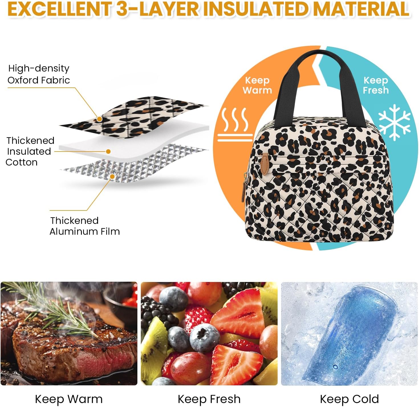 Detalle de ELONGRIVER Insulated Lunch Bag, Leopard