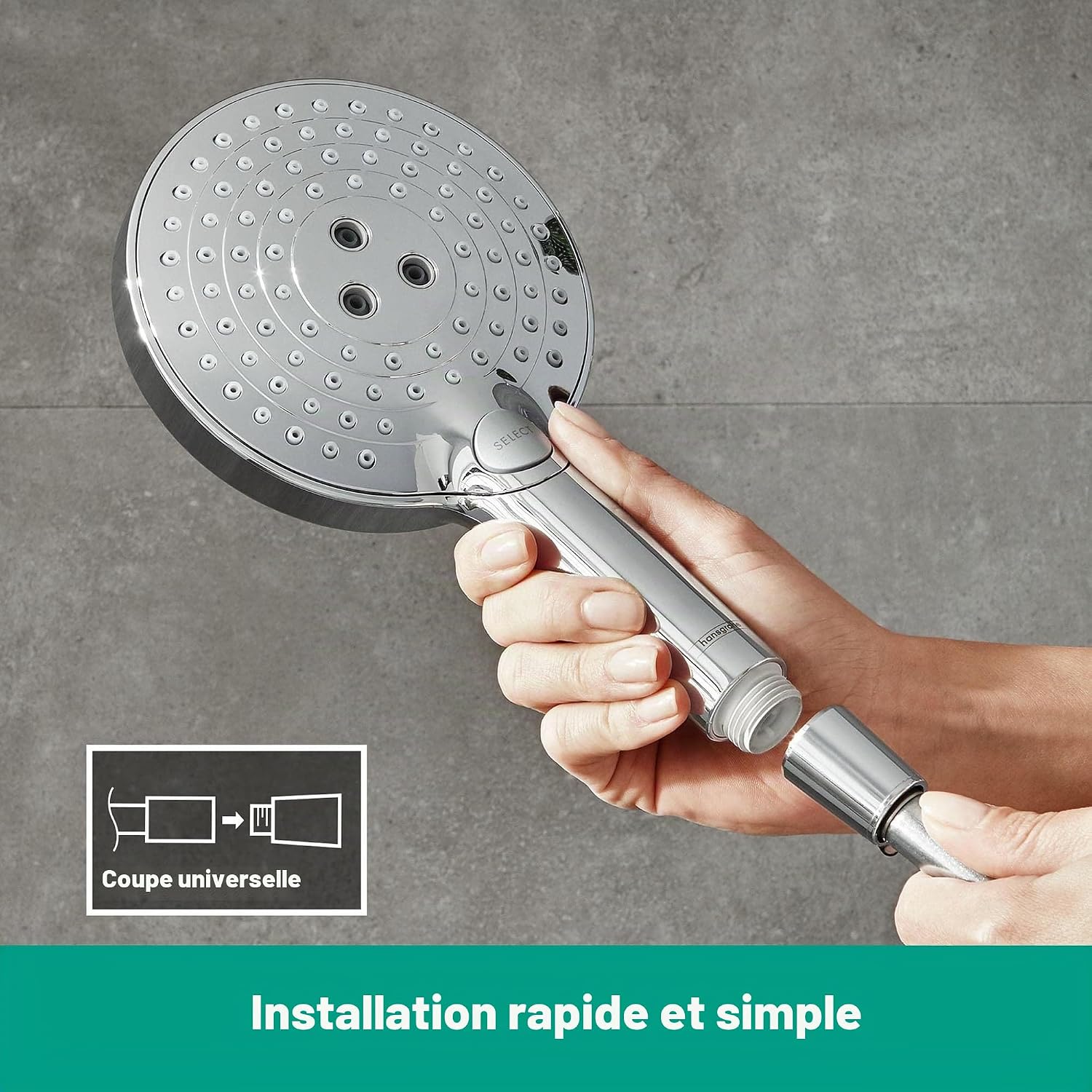 Detalle de Hansgrohe Raindance Select S Douchette à main 120 3jet chromé – une expérience de douche polyvalente