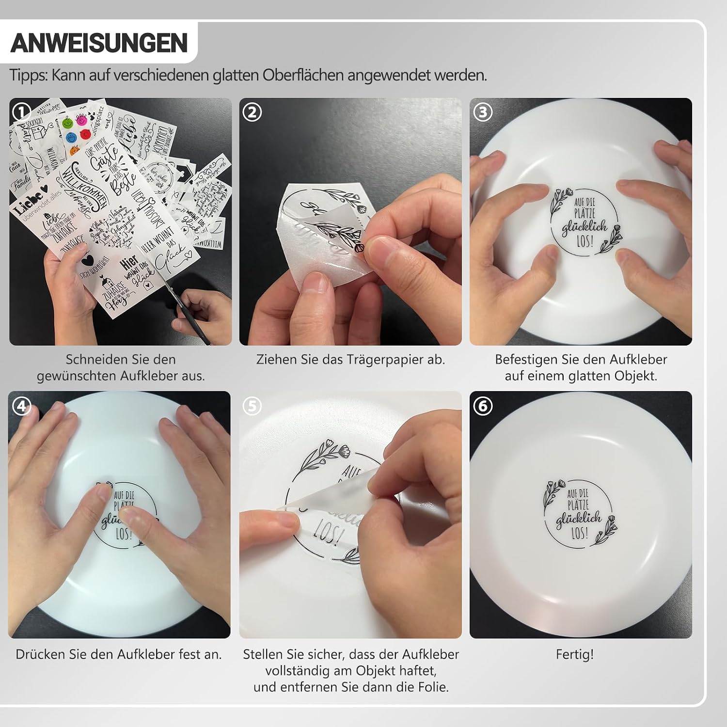 Thumbnail 2 de Tixlux Rub On Sticker Set (4 Stück) 19x14 cm für Glas & DIY – Folie Transferaufkleber