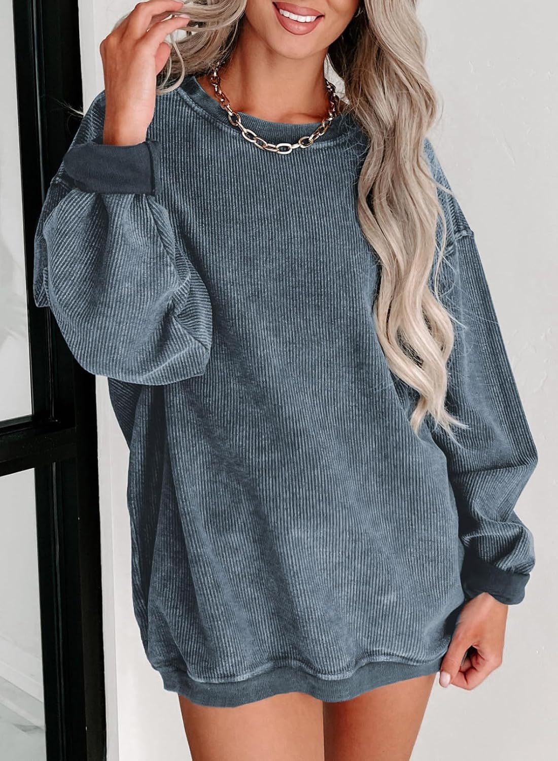 Detalle de SHEWIN Women's Oversized Sweatshirt, Corduroy