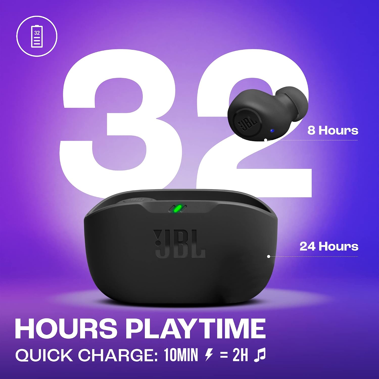 Detalle 2 de JBL Wave Buds: auriculares In-Ear inalámbricos con Deep Bass, IP54/IPX2 y 32 horas de batería