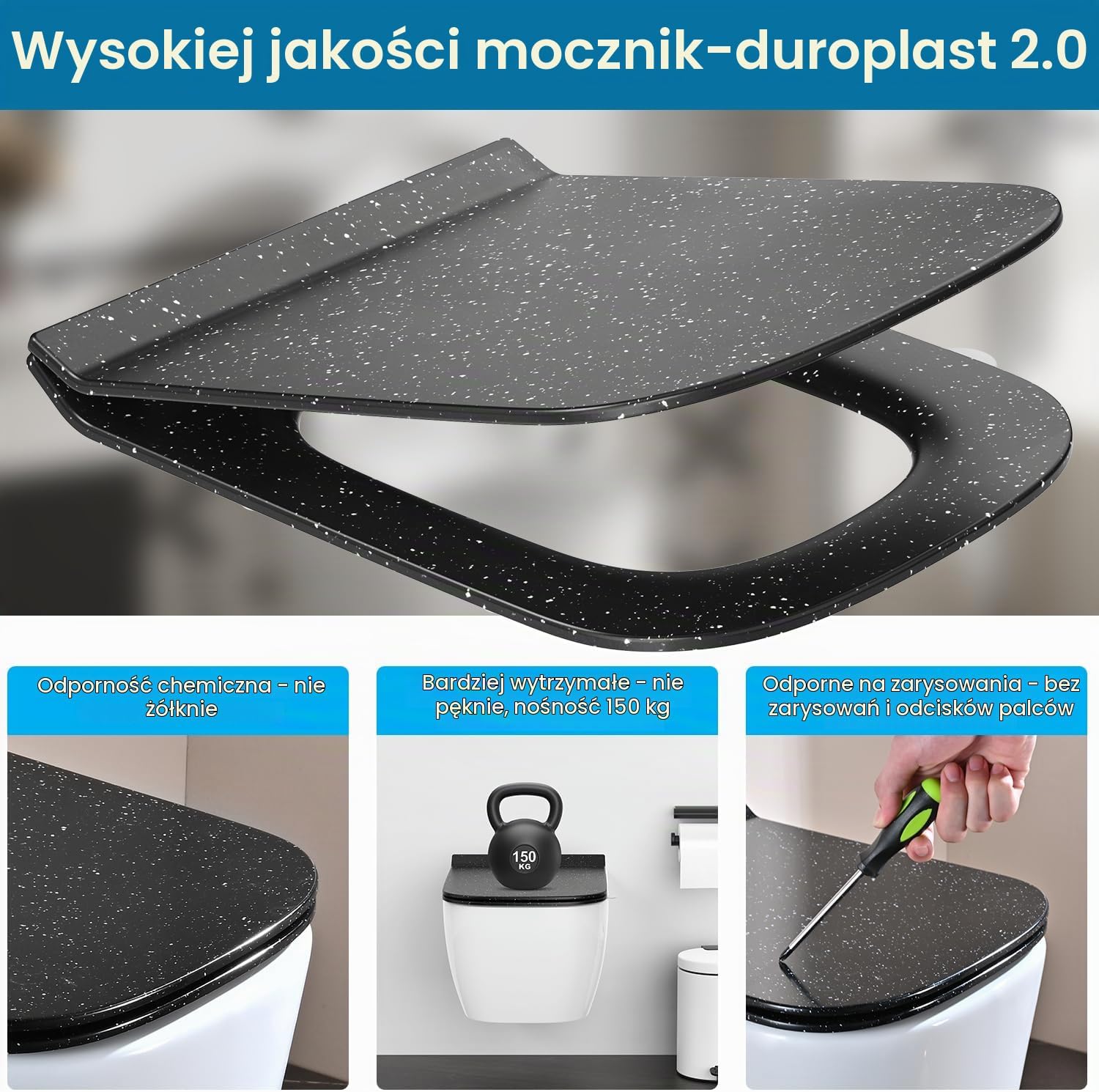 Thumbnail 3 de SREWOHS PRO deska sedesowa wolnoopadająca Q z duroplastu, czarny marmur