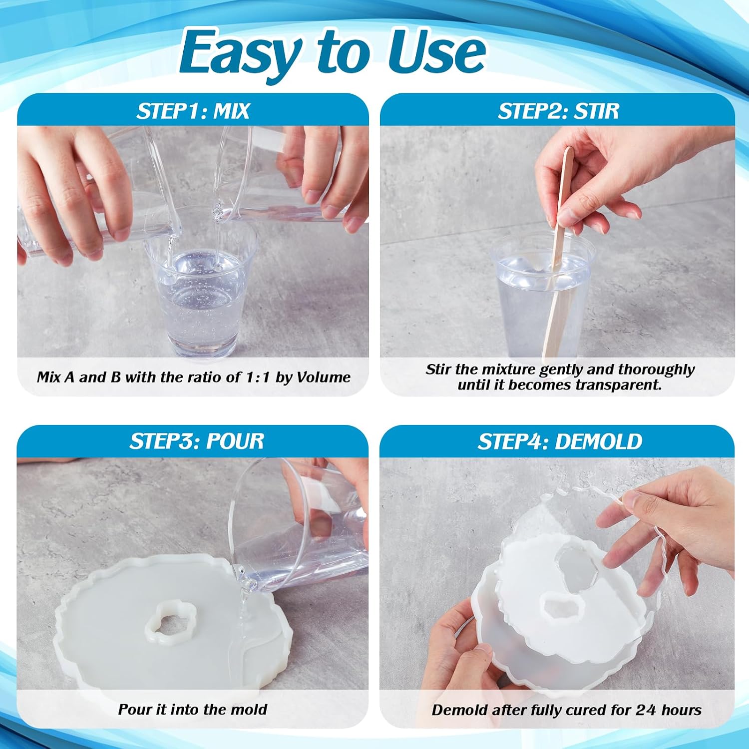 Detalle de FansArriche Epoxidharz-Set 1000 ml (klar, zum Gießen) mit Härter, Farbpäckchen & Zubehör